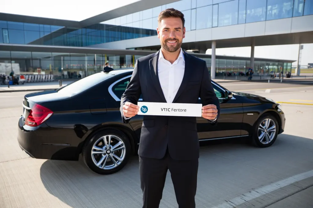 Chauffeur VTC professionnel à l'aéroport